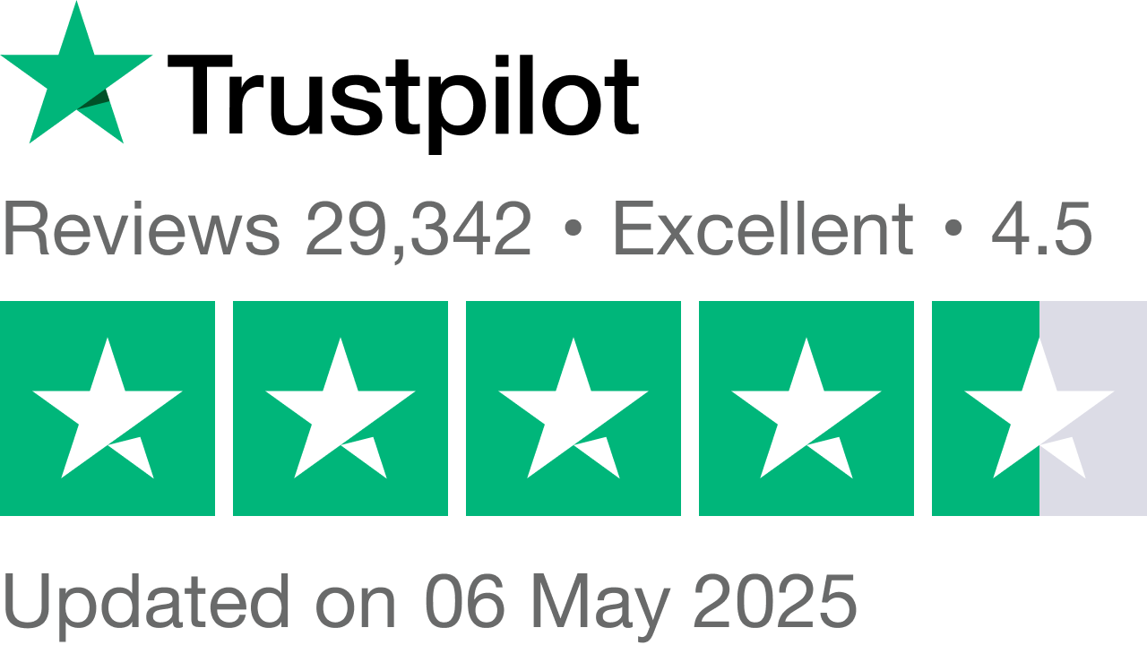 Rated excellent on Trustpilot on 6 May 2025 based 29,342 reviews